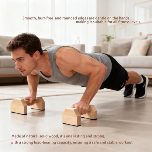 Push-Up Stand,Parallettes Bars,Wooden Calisthenics Equipment for Handstand Training,Non-Slip Base Exercise Home Workout Equipment,Parallettes Handle Stands Grip for Men Strength Training