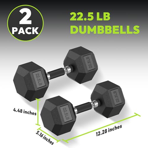 HANDBODE Hex Dumbbell Set 2.5-65 lb, Rubber Encased Hex Dumbbells for Home Gym, Weights Dumbbells Set of 2 Hand Weights for Strength Training & Fitness Exercise - size: 22.5 lb, Pair, style: Comfort Grip