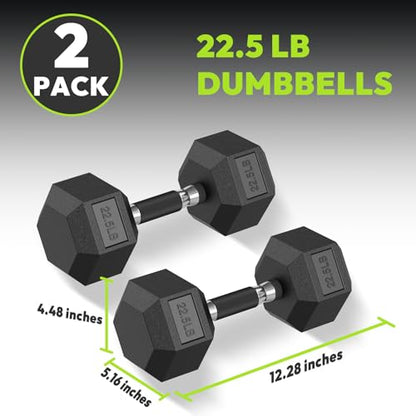 HANDBODE Hex Dumbbell Set 2.5-65 lb, Rubber Encased Hex Dumbbells for Home Gym, Weights Dumbbells Set of 2 Hand Weights for Strength Training & Fitness Exercise - size: 22.5 lb, Pair, style: Comfort Grip