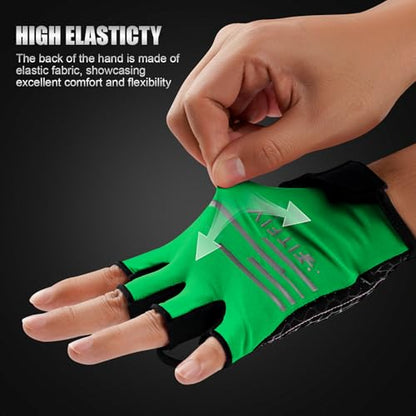 Cycling Gloves for Men and Women, Half Finger Padded Bike Gloves - color: Green, size: X-Large