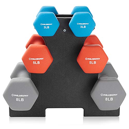 Philosophy Gym Neoprene Dumbbell Hand Weights, Set of 6 with Stand