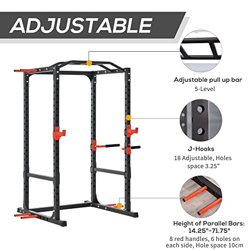 Soozier Adjustable Power Tower Dip Station Pull Up Bar Squat Rack Power Cage At Home Workout Equipment, Upper Body Strength Training Equipment, Black