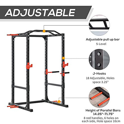 Soozier Adjustable Power Tower Dip Station Pull Up Bar Squat Rack Power Cage At Home Workout Equipment, Upper Body Strength Training Equipment, Black