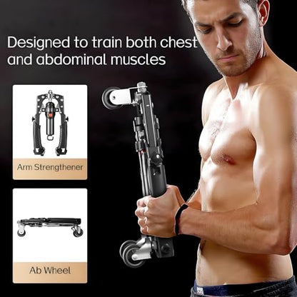 Adjustable Twister Arm Exerciser, 22-440lb Hydraulic Power for Men Women, 3 in 1 Hydraulic Power Chest Workout Equipment with Ab Roller Wheels and Hooks, Shoulder Muscle Training Fitness Equipment