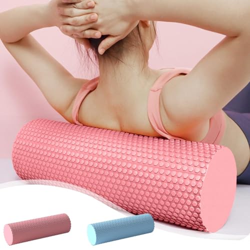 Foam Yoga Column - Solid Massage Roller - Foam Rollers for Muscle Massage for Barre and Fitness - Slimming and Muscle Recovery Tool - for Home, Gym, and Travel (Pink)