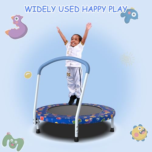 36" Mini Toddler Trampoline with Handles, Indoor Quiet Kids Trampoline with Super Safety Mat and Durable Steel Frame, Indoor/Outdoor - color: Deep Blue Print