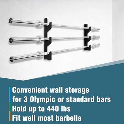 Yes4All Vertical Wall Mounted Olympic Barbell Holder, Barbell Storage Rack, Hanging Barbell Rack for Home Fitness Equipment - color: Black Horizontal Wall Mounted - 2 Pairs