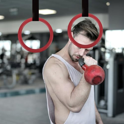 INOOMP 2pcs Portable Gymnastics Hanging Rings Abs with Adjustable Straps, Red Pull-up Exercising Rings for Indoor Outdoor Home Fitness and Calisthenics Training