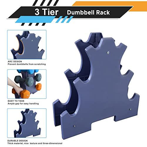 Balelinko 3 Tier Dumbbell Rack Stand, Compact Free Weight Dumbbell Holder for Home Gym Organization (Weights Not Included),Blue