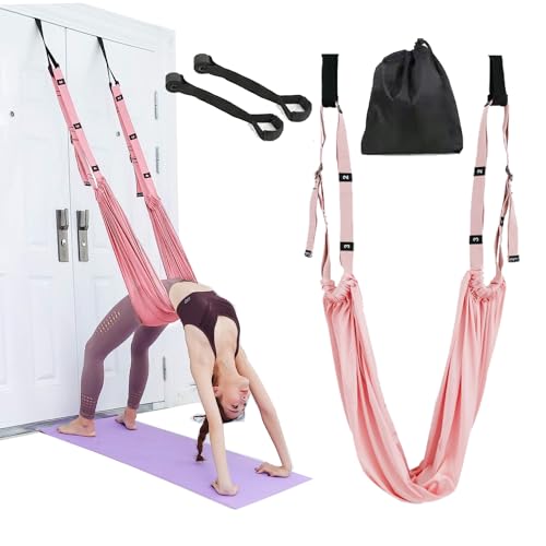 Yoga Stretching Strap,Stretching Equipment with Door Anchor,Back Stretcher for Back Pain, Flexibility Tensile Trainer for Dance Aerial Yoga Ballet Leg Stretching Exercise - color: Pink