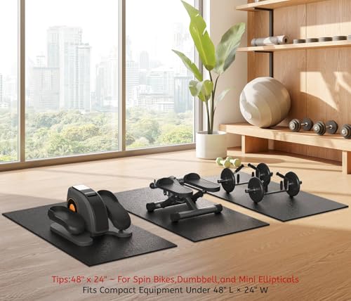 Treadmill Mat, 7'x3'/6'x3'/6'x2.5'/5.6'x2'/4'x2', 6mm Thick Exercise Equipment Gym Mat for Hardwood FloorCarpet, Compatible with Peloton Bike, Indoor Spin Bike, Elliptical - color: 48"x24"x6mm-black