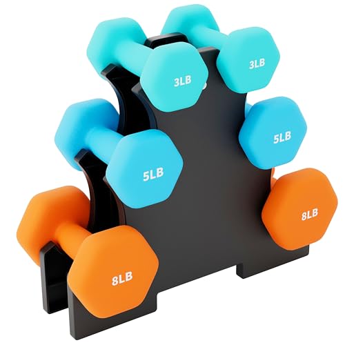 Simple Deluxe Neoprene Dumbbell Colored Set with Rack, Ideal for Home Exercises to Gain Tone and Definition Multiple Weight Options, 20LBS-56LBS Sets