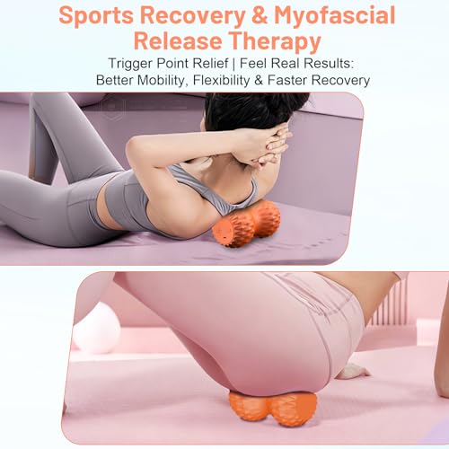 Vibrating Peanut Massage Ball, 3 Gear Heating, 5 Modes Deep Tissue Massager, Rechargeable Myofascial Release Roller for Muscle Pain Relief, Fitness, Yoga(Orange) - color: Orange