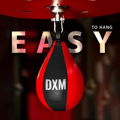 DXM SPORTS Boxing Speed Bag - Leather Speed Bags - Punching Speed Ball - Exercise Workout MMA Speed Bag for Adults - color: Black & Red