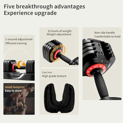 Shaking Weight Adjustable Dumbbell Set 22-66 lbs, 5LB Pink & 25LB Black for Men & Women, Home Gym Equipment, Full Body Workout, Arm Training, Non-slip Noiseless Dumbbells