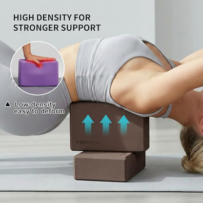 PROIRON Yoga Blocks, 2 Pack Supportive High Density Premium Eva Foam, Soft Non-Slip Surface with Curved Edges Stretch Blocks For Yoga, Pilates, Stretching - color: Brownish Coffee