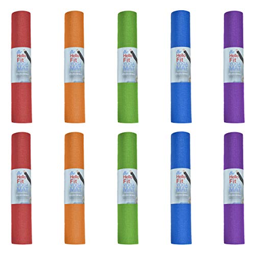 10-Pack Yoga Mat, 68" x 24" Non Slip Exercise Mat, 4mm Thick Gym Mat for Fitness and Stretching, Bulk Non Toxic Yoga Mats for Schools and Studios