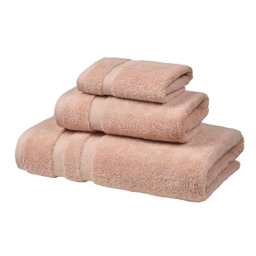 SOFE H&L | Olea Luxury Turkish Cotton Bath Towels Set of 3 : 1 Bath Towel, 1 Hand Towel, 1 Wash Cloths, Blush | Thick, Premium, Soft, Durable, Absorbent - Hotel Quality Towel Sets for Bathroom