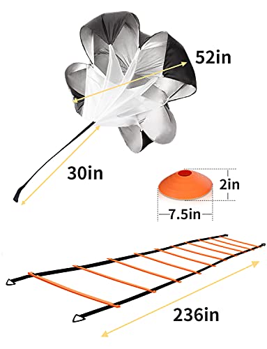 YISSVIC Agility Ladder 20 Feet 12 Adjustable Rungs Speed Training Equipment Set, Agility Ladder, Football Cones, Running Parachute, Jump Rope, Resistance Bands