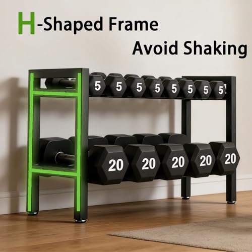 Dumbbell Storage Rack, Weight Rack for Dumbbells, 2 Tier Adjustable Kettlebell Rack Shelf Weight holder for Home Gym Heavy-Duty Space-Saving (Rack Only)