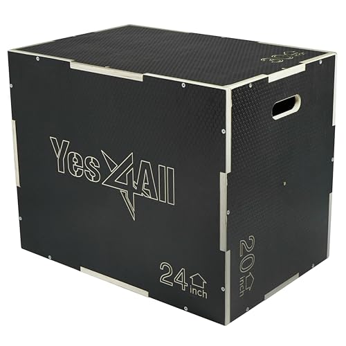 Yes4All 3 in 1 Non-Slip Wooden Plyo Box, Step Up Box for Workout, Plyometric Jump Box for Skipping, Jumping, Lunges, Squats, Dips - color: A. Black, style: 30 x 24 x 20"