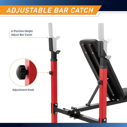 Marcy Deluxe Olympic Weight Bench with Adjustable Back & Bar Catch & Optional Arm Curl, Leg Developer, Lat Tower Attachments (Sold Separately), Personal Home Gym for Strength Training, Weightlifting - color: Standard Bench MWB-5511