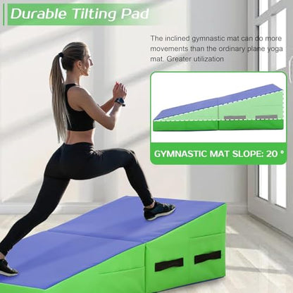 Folding Gymnastics Wedge Mat for Tumbling, Incline Exercise Mat with Handles – Yoga, Pilates & Martial Arts Training Mat for Home Gym, Durable Non-Slip Tumbling Mats for Fitness