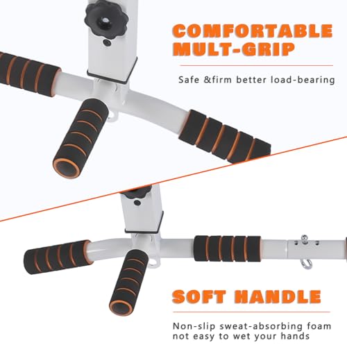 Wall Mounted Pull Up Bar Chin Up bar Multifunctional Adjustable Dip Station for Indoor Home Gym Workout, Power Tower Set Training Equipment Fitness Dip Stand Supports to 440 Lbs (White)