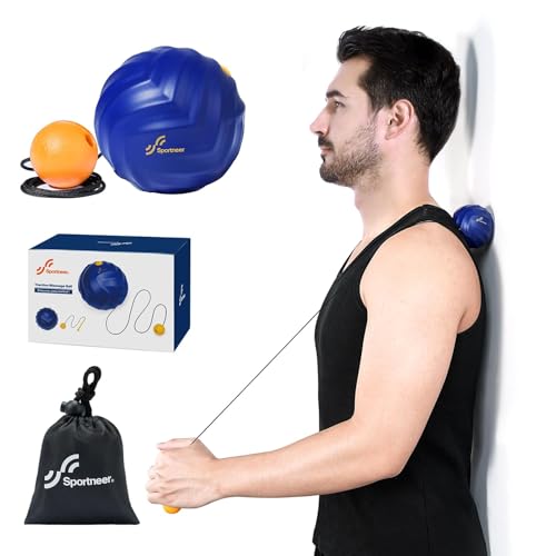 Sportneer Massage Lacrosse Ball with String, Deep Tissue Massager for Back Myofascial Release, Shoulder Trigger Point Therapy & Foot Plantar Fasciitis, Free Relax for Whole Body (Blue)