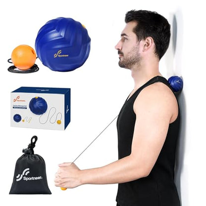 Sportneer Massage Lacrosse Ball with String, Deep Tissue Massager for Back Myofascial Release, Shoulder Trigger Point Therapy & Foot Plantar Fasciitis, Free Relax for Whole Body (Blue)