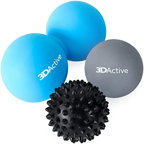 3DActive Massage Ball Set for Deep Tissue Massage, Trigger Point Therapy, Mobility & Muscle Recovery, Set of 3 Massage Balls with Carry Bag - Black, Grey, Blue