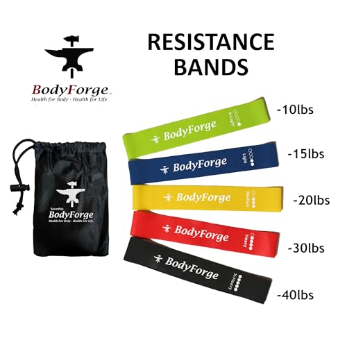 BodyForge Resistance Bands for Working Out for Women Men for Exercise Bands Resistance Bands for Legs Bands for Working Out Hip Thigh Glute Bands with Instruction Guide and Carry Bag, Set of 5