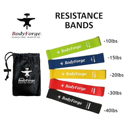 BodyForge Resistance Bands for Working Out for Women Men for Exercise Bands Resistance Bands for Legs Bands for Working Out Hip Thigh Glute Bands with Instruction Guide and Carry Bag, Set of 5