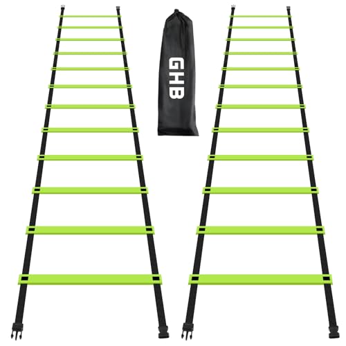 GHB Pro Agility Ladder Agility Training Ladder Speed 12 Rung 20ft with Carrying Bag - color: Green-2 Pack