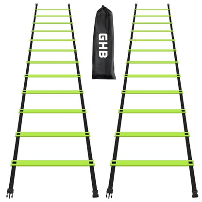 GHB Pro Agility Ladder Agility Training Ladder Speed 12 Rung 20ft with Carrying Bag - color: Green-2 Pack