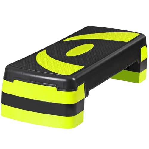 30'' Aerobics Stepper Workout Step Platform with 4" - 6" - 8" Adjustable Risers, Fitness Exercise Workout Trainer,Non-Slip Step Platform for Cardio, Core, Strength Training,Home Gym - color: Yellow + Black