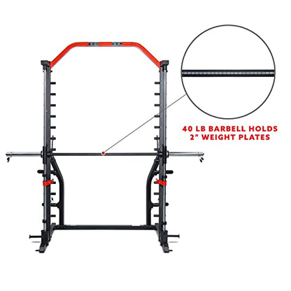 Sunny Health & Fitness Premium Smith Machine & Squat Cage Rack, Pull-Up Bar, Spotter Blocks for Weightlifting & Bench Press for Home Gym Strength Training - style: Premium