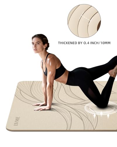 Large Yoga Mat (75.5"x47.6"x0.4"）Extra Wide & Thick 10mm - color: Cream