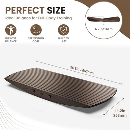 Wooden Balance Board 440Lbs - Anti-Fatigue Rocker Board for Standing Desk, 3D Curve Design for Core Strength & Physical Therapy, Balance Trainer for Surfing or Skateboarding