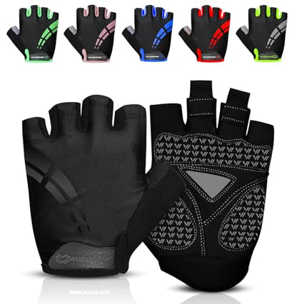 WESTWOOD FOX Cycling Gloves for Men Women,Half Finger Unisex Gel Padded Anti-Slip Mountain Bike Gloves, Breathable Shock Absorption Grip Palm Bicycle Summer Riding MTB Bike Gloves