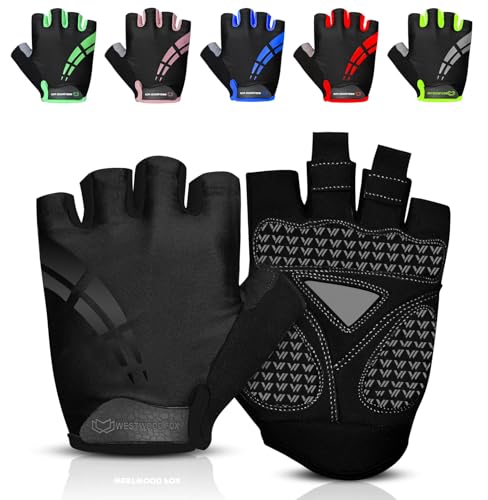 WESTWOOD FOX Cycling Gloves for Men Women,Half Finger Unisex Gel Padded Anti-Slip Mountain Bike Gloves, Breathable Shock Absorption Grip Palm Bicycle Summer Riding MTB Bike Gloves - color: BLACK, size: X-Large