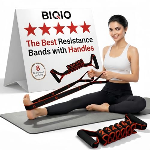 Fitness Resistance Bands with Handles, 2026 Upgrade Yoga Stretch Belt Band for Exercise, Numbered Elastic Fashion Puller for Women, Stretchy, Legs, Glute, Workout, Hip, Body Stretcher - color: Red