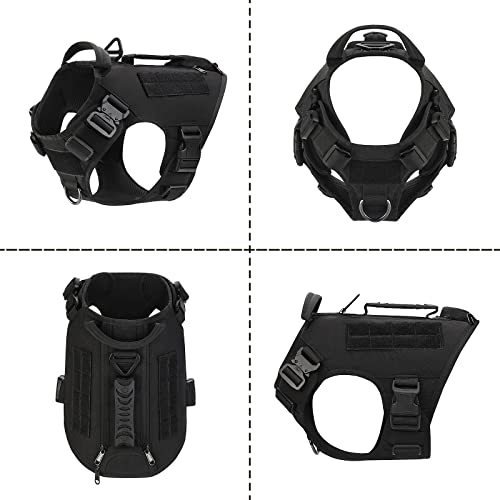 Tactical Dog Backpack Harness for Large Breed Original Design Metal Buckle Vest with Side Bags Pouches for Service Working Training (Black (with 2 Pouches), L)