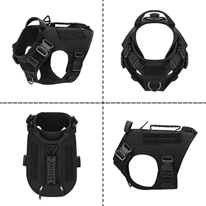 Tactical Dog Backpack Harness for Large Breed Original Design Metal Buckle Vest with Side Bags Pouches for Service Working Training (Black (with 2 Pouches), L)