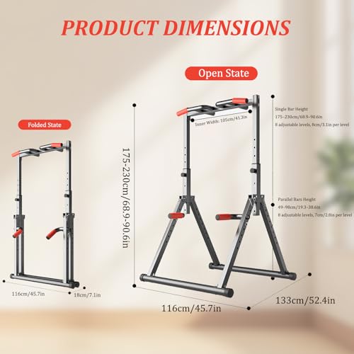 Indoor Pull-up Bar For Home Use, Pull Up Dip Station Foldable, Freestanding Fitness Equipment, 8-level Height Adjustment, Freestanding Pull-up Bar Fitness, Load-bearing 600kg, For Home Outdoor