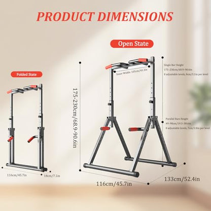 Indoor Pull-up Bar For Home Use, Pull Up Dip Station Foldable, Freestanding Fitness Equipment, 8-level Height Adjustment, Freestanding Pull-up Bar Fitness, Load-bearing 600kg, For Home Outdoor