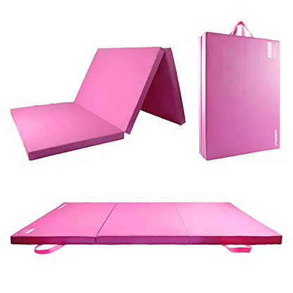 RitFit Upgraded Folding Exercise Mat, 2 Inch Thick Gymnastics Mat - color: Pink(3' x 6')