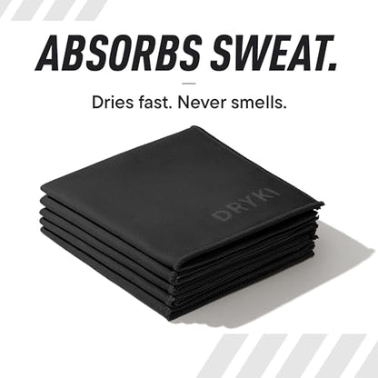 Sweat Absorbing Handkerchiefs - The Original Pocket-Sized Sweat Towels - Quick-Dry Microfiber Sweat Rags for Face, Hands, & Body - Men & Women - Gym, Sports, and Work (Black: 5 Pack)