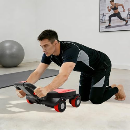 4-Wheel Abdominal Roller with Elbow Support & Phone Holder, Ab Roller Wheel, Foldable Ab Roller Wheel, Portable Fitness Equipment for Beginners & Advanced