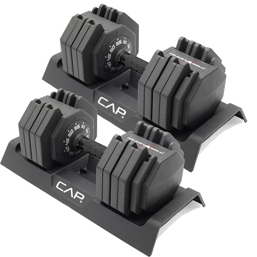 CAP ADJUSTABELL Adjustable Dumbbell Weights - Singles & Pairs | 12.5 lb, 25 lb & 55 lb | Multiple Handle Options - size: 55 lb - Black Handle, style: Pair